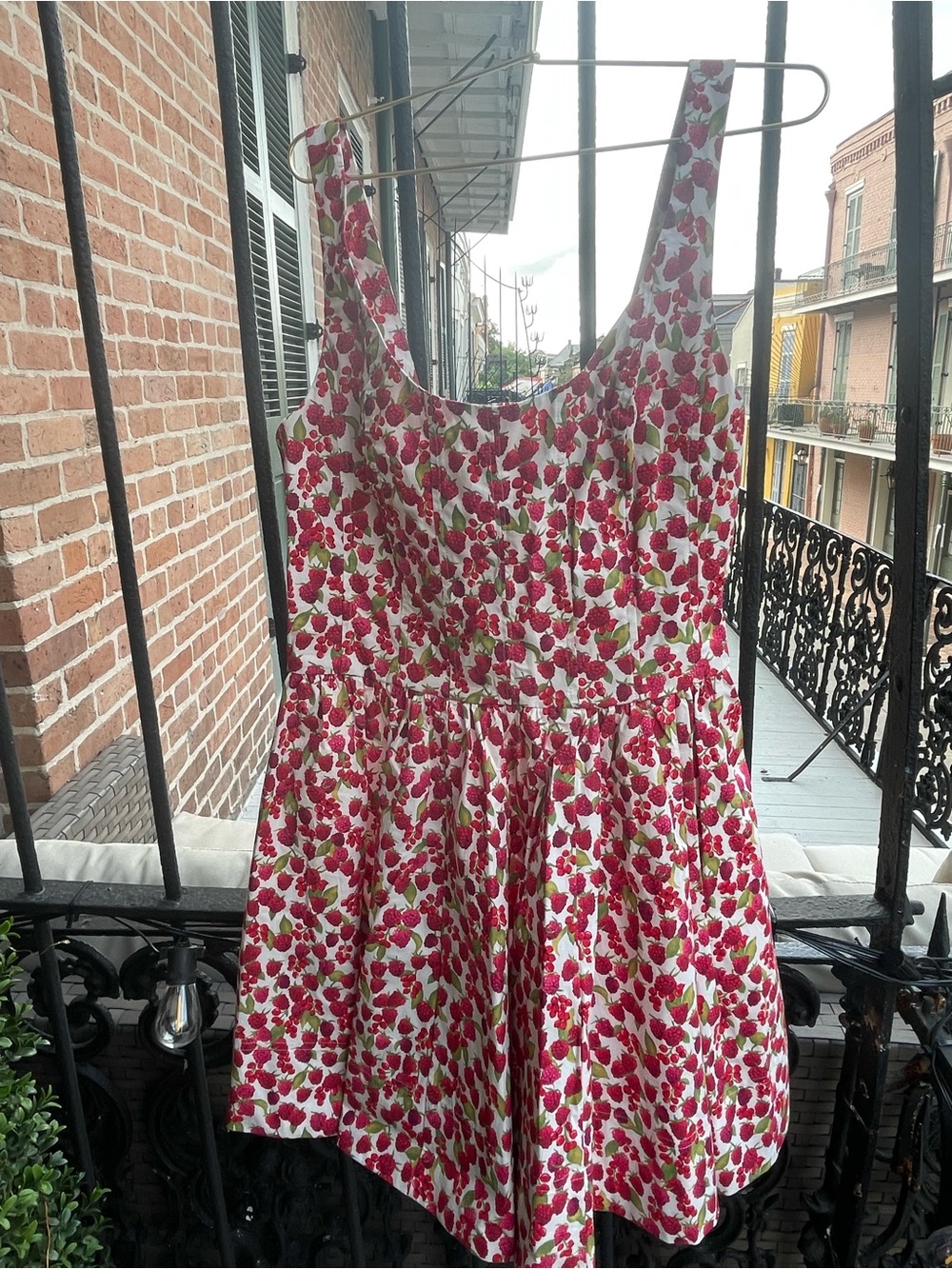 J. Crew White Dress with Pink & Green Strawberry Print